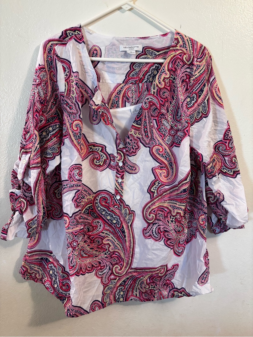 Liz Claiborne White Top with Pink Paisley Print